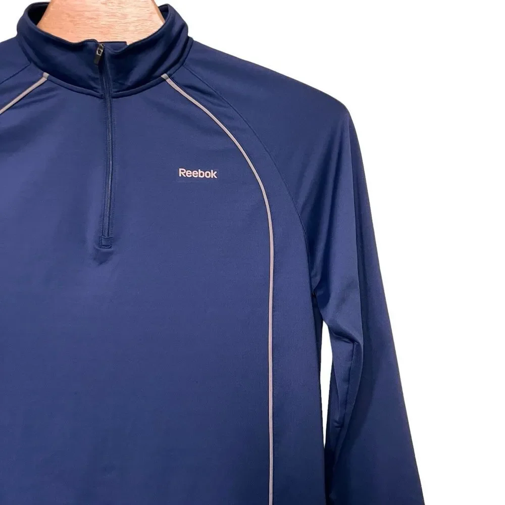 Reebok Track Style Warm Up Jacket Large 1/4 Zip Front Pullover Logo Golf Running